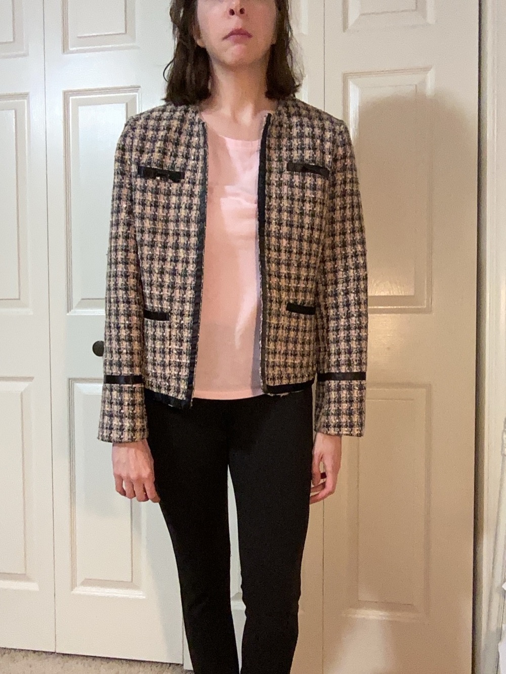 Pink And Black Tweed Jacket by Dalia